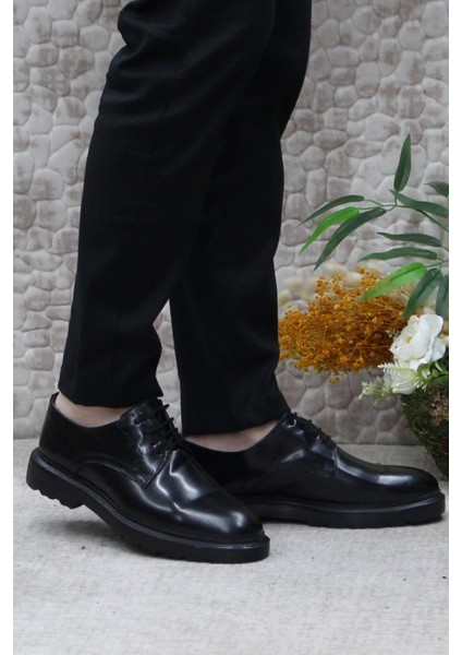 2746 Siyah Açma Iç Ve Dış Deri Kalın Taban Erkek Ayakkabı