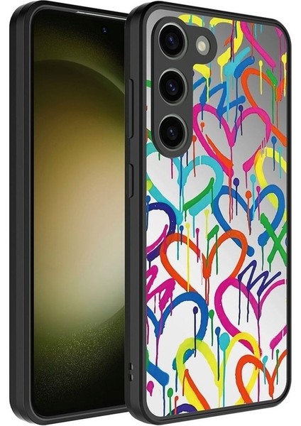 Samsung Galaxy S23 Plus Uyumlu Kılıf Aynalı Desenli Kamera Korumalı Parlak Mirror Kapak, Kalp