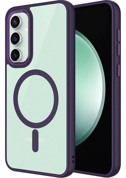 Samsung Galaxy S23 Fe Uyumlu Kılıf Wireless Şarj Özellikli Krom Magsafe Silikon Kapak, Derin Mor