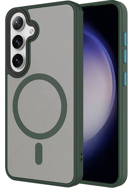 Samsung Galaxy S24 Plus Uyumlu Kılıf Sert Pc Arka Yüzey Wireless Şarj Özellikli Kapak, Koyu Yeşil