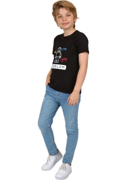 Erkek Çocuk Kısa Kollu Bisiklet Yaka Oyun Baskılı Islami Müslümanım T-Shirt fiyatları