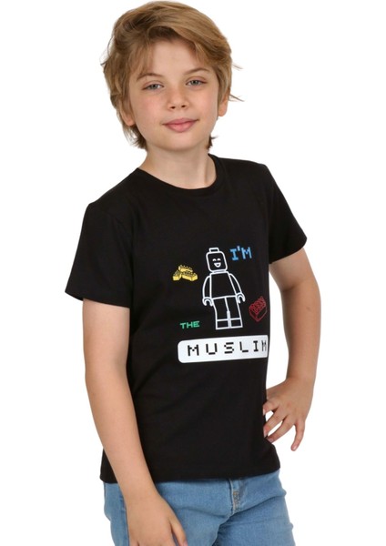 Erkek Çocuk Kısa Kollu Bisiklet Yaka Oyun Baskılı Islami Müslümanım T-Shirt modelleri