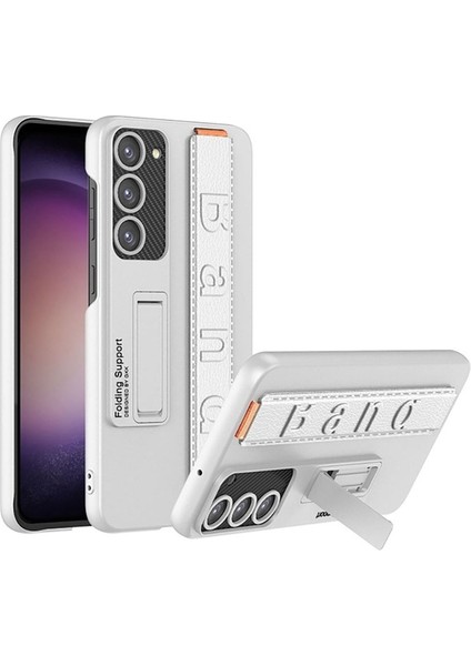 Samsung Galaxy S23 Uyumlu Kılıf Standlı El Tutacaklı Band Kapak, Gümüş