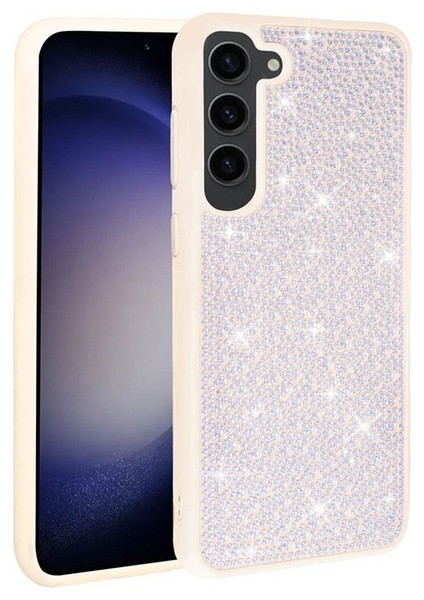 Samsung Galaxy S23 Plus Uyumlu Kılıf Parlak Taşlı Tasarım Ston Kapak, Beyaz