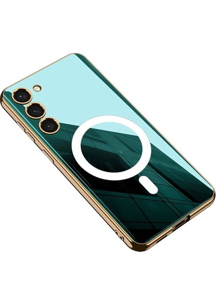 Samsung Galaxy S23 Plus Uyumlu Kılıf Wireless Şarj Özellikli Kenarları Elektroplating Kaplama Aynalı Kent Kapak, Yeşil