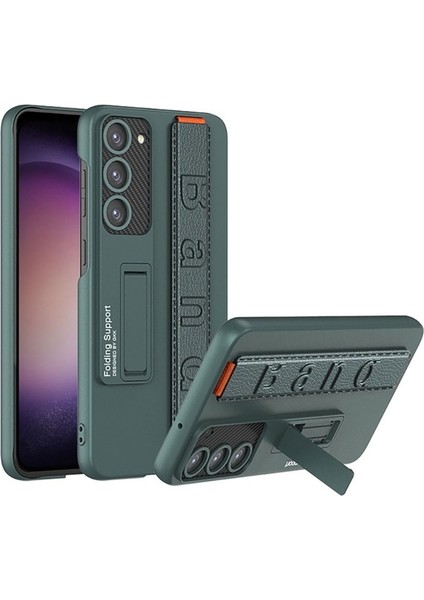 Samsung Galaxy S23 Plus Uyumlu Kılıf Standlı El Tutacaklı Band Kapak, Koyu Yeşil