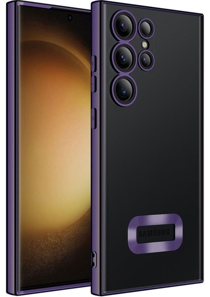 Samsung Galaxy S23 Ultra Uyumlu Kılıf Kamera Korumalı Logo Gösteren Omega Kapak, Derin Mor
