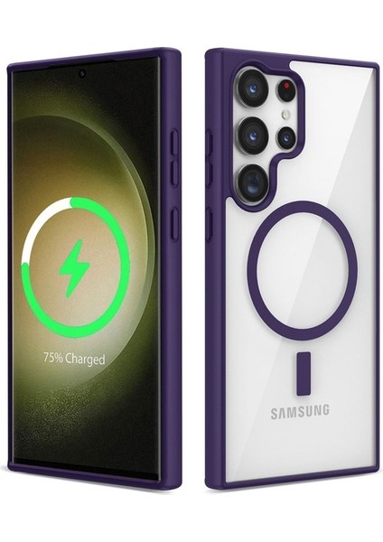 Samsung Galaxy S23 Ultra Uyumlu Kılıf Magsafe Wireless Şarj Özellikli Silikon Ege Kapak, Mor