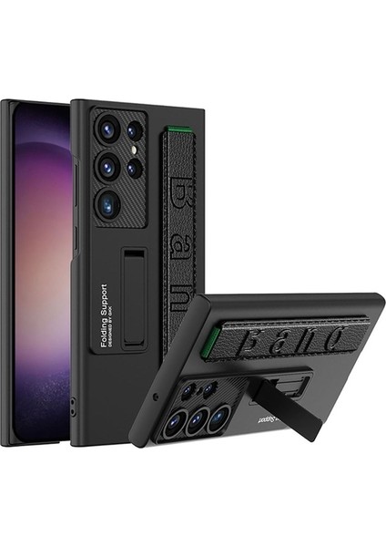 Samsung Galaxy S23 Ultra Uyumlu Kılıf Standlı El Tutacaklı Band Kapak, Siyah