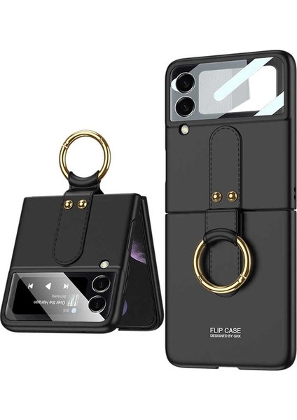 Samsung Galaxy Z Flip 3 Uyumlu Kılıf Flip Ring Kıpta Kapak, Siyah