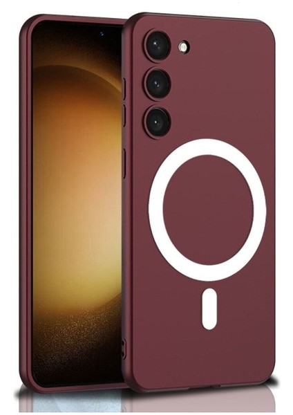 Samsung Galaxy S23 Uyumlu Kılıf Wireless Şarj Özellikli Kıpta Magsafe Silikon Kapak, Koyu Kırmızı