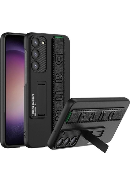 Samsung Galaxy S23 Plus Uyumlu Kılıf Standlı El Tutacaklı Band Kapak, Siyah