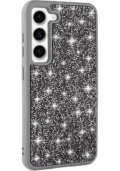 Samsung Galaxy S23 Uyumlu Kılıf Parlak Taşlı Tasarım Pırlanta Kapak, Gri