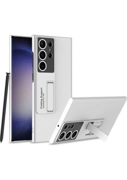 Samsung Galaxy S24 Ultra Uyumlu Kılıf Standlı Ays Kapak, Gümüş