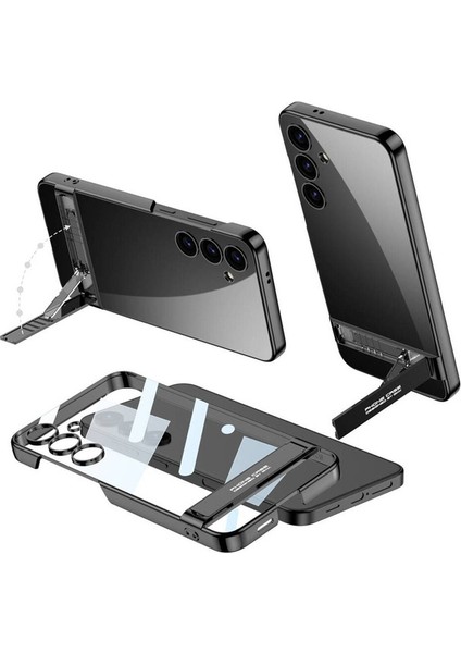Samsung Galaxy S24 Uyumlu Kılıf Kamera Korumalı Şeffaf Dikey Standlı Ays Kapak
