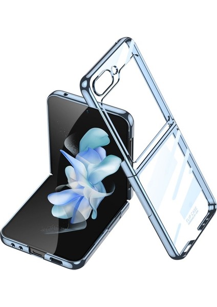 Samsung Galaxy Z Flip 5 Uyumlu Kılıf Kıpta Lensli Kapak, Mavi Açık