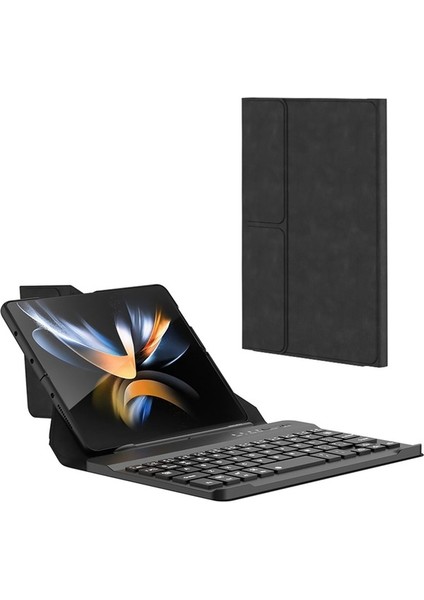 Samsung Galaxy Z Fold 3 Uyumlu Kılıf Standlı Klavyeli Kalem Bölmeli Kıpta Klavyeli Kılıf