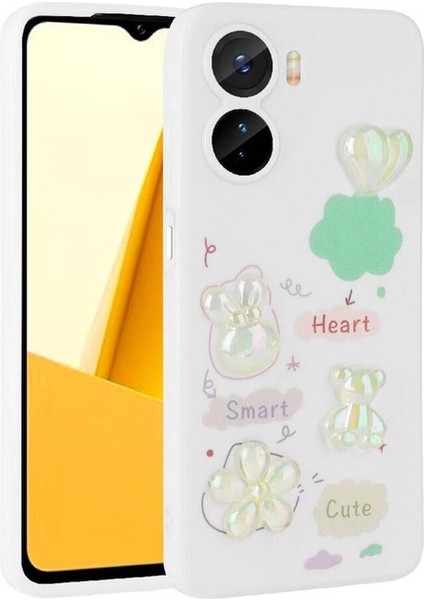 Vivo Y16 Uyumlu Kılıf Kabartma Figürlü Parlak Toys Silikon Kapak, Beyaz