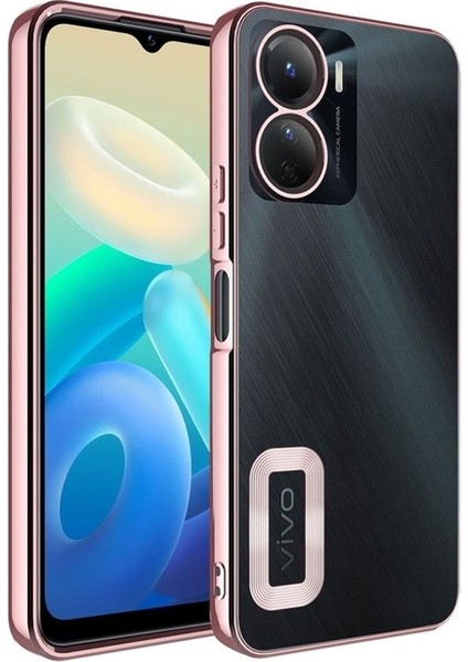 Vivo Y16 Uyumlu Kılıf Kamera Korumalı Logo Gösteren Omega Kapak, Rose Gold