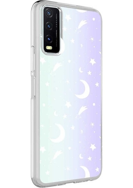 Vivo Y20S Uyumlu Kılıf M-Blue Desenli Kapak, Moon No4