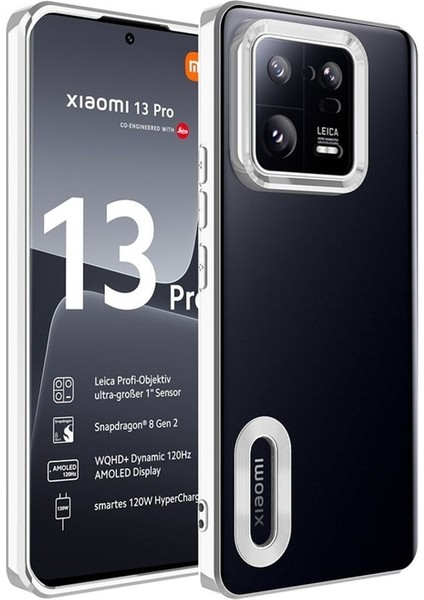 Xiaomi Mi 13 Pro Uyumlu Kılıf Kamera Korumalı Logo Gösteren Omega Kapak, Gümüş