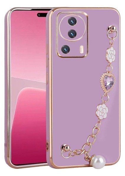 Xiaomi Mi 13 Lite Uyumlu Kılıf El Tutamaçlı Kamera Korumalı Taka Silikon Kapak, Mor