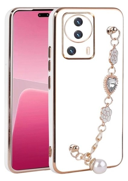 Xiaomi Mi 13 Lite Uyumlu Kılıf El Tutamaçlı Kamera Korumalı Taka Silikon Kapak, Beyaz