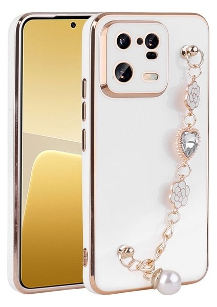Xiaomi Mi 13 Pro Uyumlu Kılıf El Tutamaçlı Kamera Korumalı Taka Silikon Kapak, Beyaz