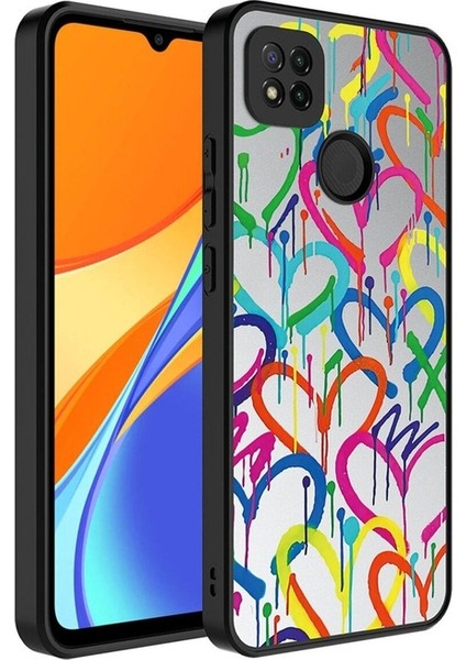Xiaomi Redmi 9c Uyumlu Kılıf Aynalı Desenli Kamera Korumalı Parlak Mirror Kapak, Kalp