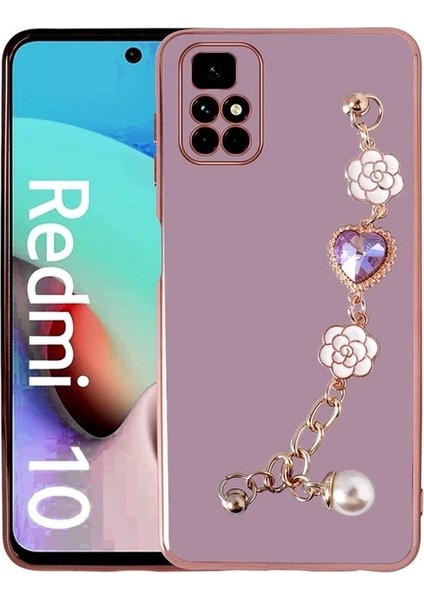 Xiaomi Redmi 10 Uyumlu Kılıf El Tutamaçlı Kamera Korumalı Taka Silikon Kapak, Mor