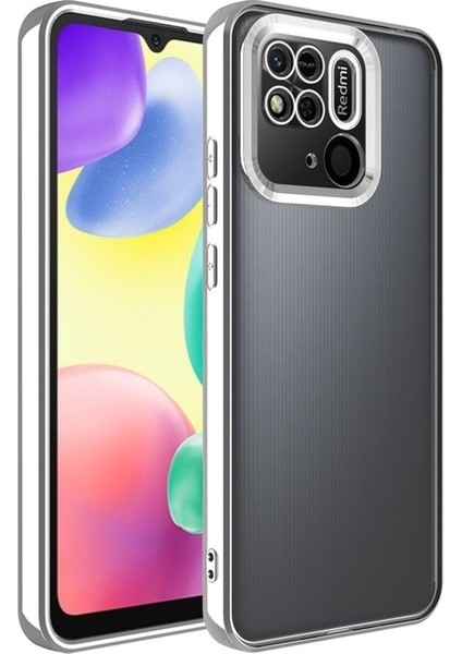 Xiaomi Redmi 10C Uyumlu Kılıf Kamera Korumalı Logo Gösteren Omega Kapak, Gümüş