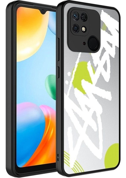 Xiaomi Redmi 10C Uyumlu Kılıf Aynalı Desenli Kamera Korumalı Parlak Mirror Kapak, Yazı