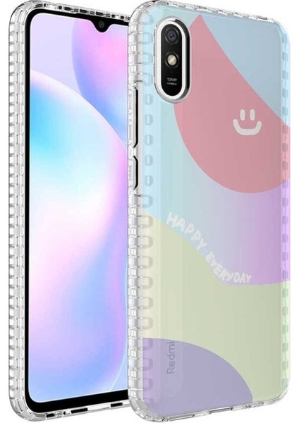 Xiaomi Redmi 9A Uyumlu Kılıf Airbag Kenarlı Renkli Desenli Silikon Elegans Kapak, No7