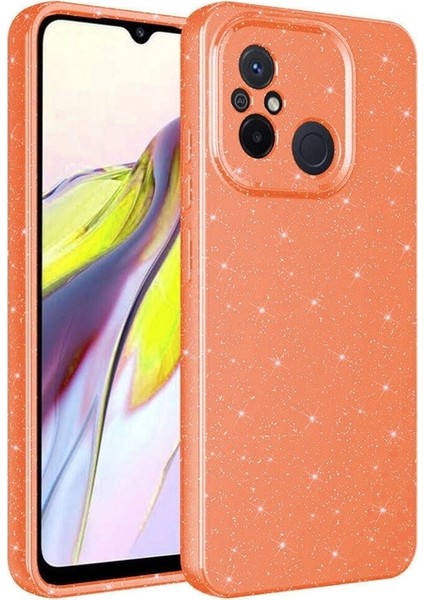Xiaomi Redmi 12C Uyumlu Kılıf Kamera Korumalı Simli Lüks Koton Kapak, Turuncu