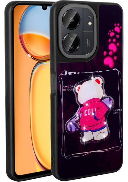 Xiaomi Redmi 13C Uyumlu Kılıf Parlayan Kabartmalı Ikonik Figürlü Amas Silikon Kapak, Siyah
