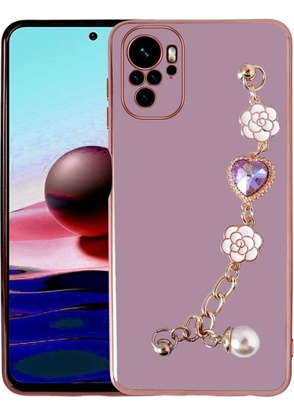 Xiaomi Redmi Note 10S Uyumlu Kılıf El Tutamaçlı Kamera Korumalı Taka Silikon Kapak, Mor
