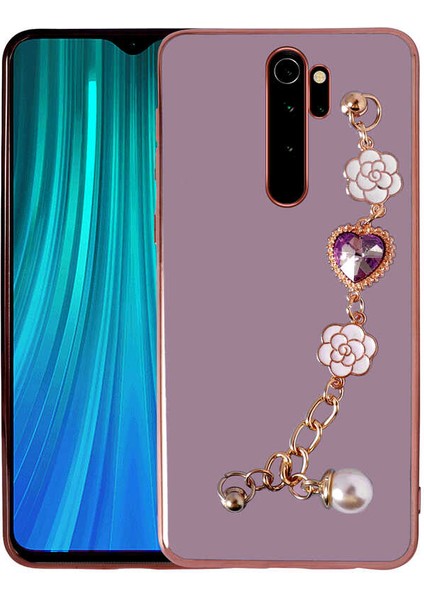 Xiaomi Redmi Note 8 Pro Uyumlu Kılıf El Tutamaçlı Kamera Korumalı Taka Silikon Kapak, Mor