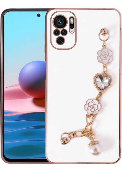 Xiaomi Redmi Note 10 Uyumlu Kılıf El Tutamaçlı Kamera Korumalı Taka Silikon Kapak, Beyaz