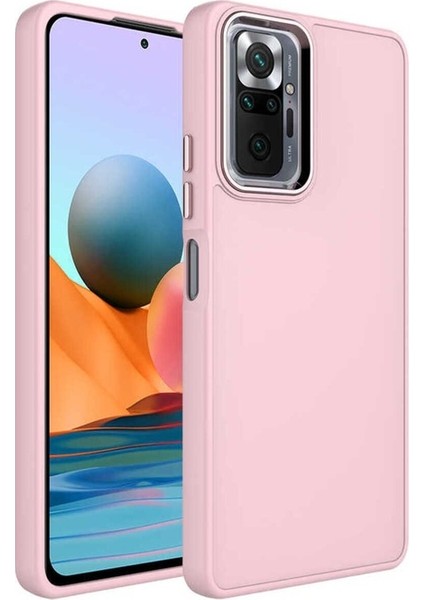 Xiaomi Redmi Note 10 Pro Uyumlu Kılıf Metal Çerçeve ve Buton Tasarımlı Silikon Luna Kapak, Pembe