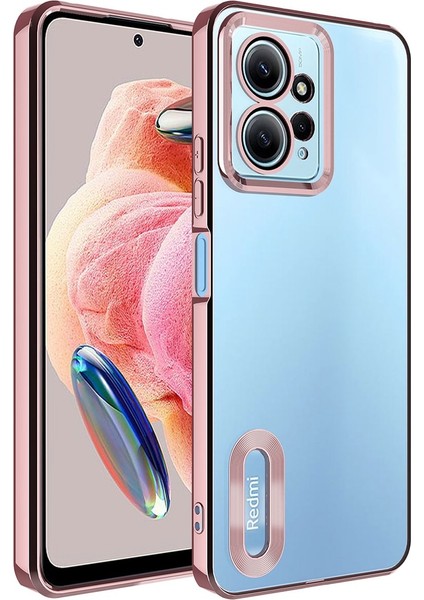 Xiaomi Redmi Note 12 4g Uyumlu Kılıf Kamera Korumalı Logo Gösteren Omega Kapak, Rose Gold