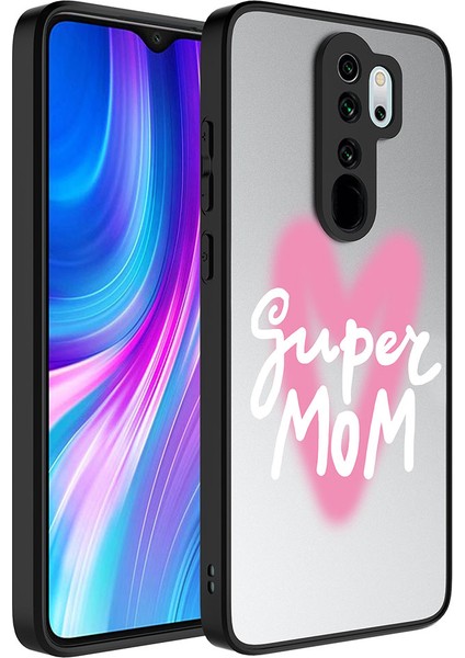 Xiaomi Redmi Note 8 Pro Uyumlu Kılıf Aynalı Desenli Kamera Korumalı Parlak Mirror Kapak, Süper Anne