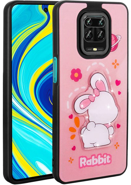 Xiaomi Redmi Note 9 Pro Uyumlu Kılıf Parlayan Kabartmalı Ikonik Figürlü Amas Silikon Kapak, Pembe