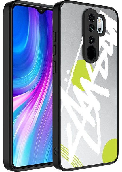 Xiaomi Redmi Note 8 Pro Uyumlu Kılıf Aynalı Desenli Kamera Korumalı Parlak Mirror Kapak, Yazı