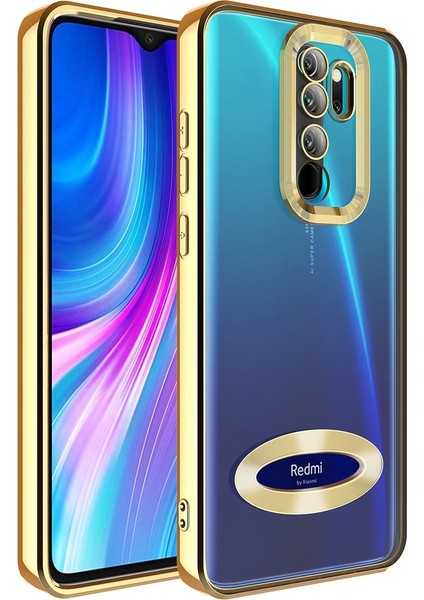 Xiaomi Redmi Note 8 Pro Uyumlu Kılıf Kamera Korumalı Logo Gösteren Omega Kapak, Gold
