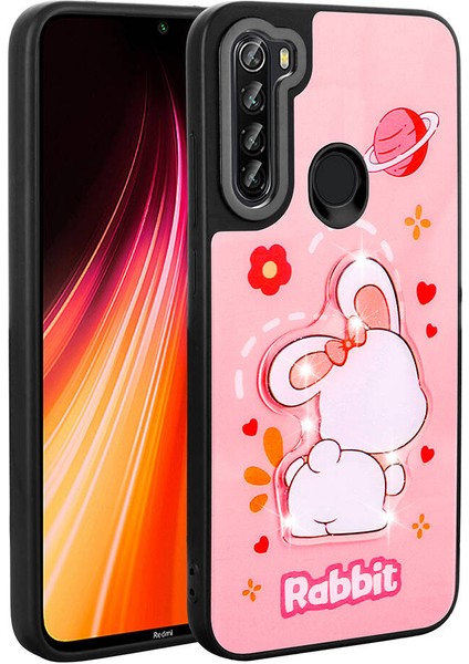 Xiaomi Redmi Note 8 Uyumlu Kılıf Parlayan Kabartmalı Ikonik Figürlü Amas Silikon Kapak, Pembe