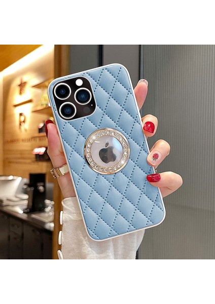 Apple iPhone 15 Pro Max Uyumlu Kılıf Zebana Diamond Deri Kılıf Açık Mavi