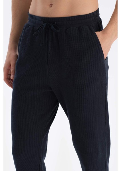 Siyah Jogger Paça Waffle Pantolon