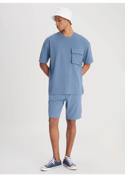 Regular Fit Indigo Erkek Sweat Şort L241671TF