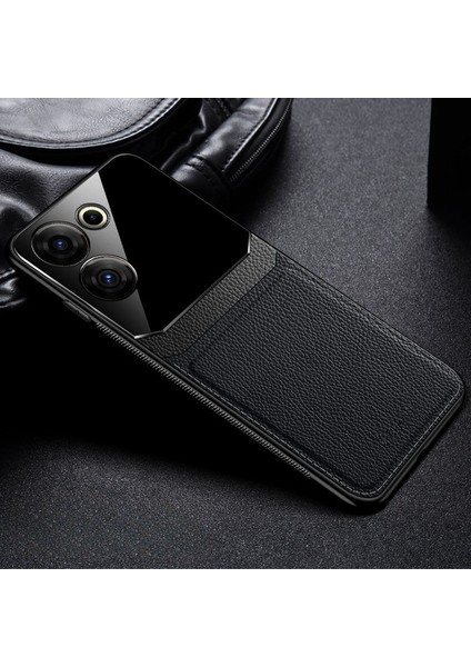 Tecno Camon 20 4g Uyumlu Kılıf Zebana Lens Deri Kılıf Siyah