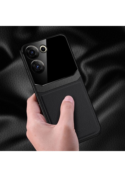 Tecno Camon 20 4g Uyumlu Kılıf Zebana Lens Deri Kılıf Siyah
